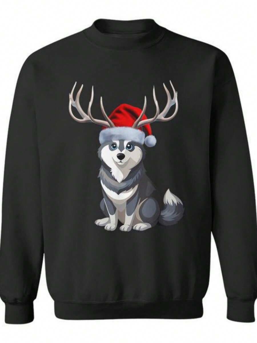 Reindeer Santa Hat Holiday Alaskan Malamute Christmas Sweatshirt - Ses (2) - Black - View 1