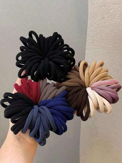 100 piezas Bandas elásticas para el cabello de mujer de colores surtidos (negro, azul, rojo, caqui, rosa) que no dañan el cabello, de diseño elegante y versátil, simple y minimalista, adecuadas para uso diario, casual, fiesta, viajes, lavado de cara, maquillaje, peinado, accesorios para la cabeza y el cabello de mujer, sujetadores de coleta, bandas de goma para el cabello, scrunchies, cuerda para el cabello