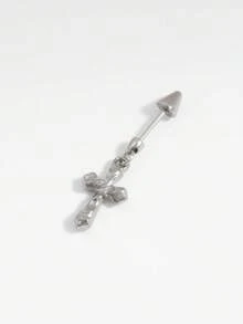 1个时尚嘻哈风格十字耳夹 - 銀色 - 查看 7