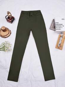 Apperloth A Quần nữ Nút Túi Dây kéo màu trơn Hấp dẫn - xanh quân đội - Xem 6