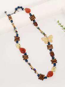 Boho Vintage Multicolor Beaded Long Necklace With Butterfly Pendant - Retro Layered Necklace For Women Bohemian Fashion Jewelry - Multicolor - View 3