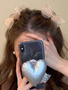 2个新款网状蝴蝶结刘海夹，约6厘米长，爪夹式，冬季发饰，优雅发夹 - 香檳色 - 查看 6