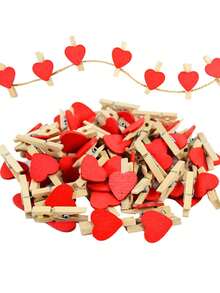 20Pcs Mini Heart Clothespins With String, 1.2Inch Wooden Heart Clothes Pins, Small Red Heart Woodden Photo Clips With 9.8Ft Jute Twine For Wedding,Crafts,Hanging Photo Display - Multicolor - View 2