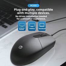 HP M260 Wired Silent Mouse, USB Interface, 1200 DPI, Precise Positioning, Ergonomic Design, 1.5M Cable, Compatible With Laptops/Desktops, Black, Designed For Business, Office And Study