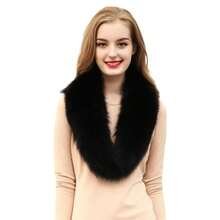 Women Faux Fur Collar Furry Neck Warmer Detachable Collar Warm Scarf For Winter Fall - 黑色 - 查看 6