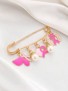 1 Stück elegante Schleife mit glatten Herz-Perlen und Olivenzweig, rosa/rote Brosche, Damen Brosche, Accessoire für Brustkrebs-Bewusstseins-Event Geschenk, Damen Schmuckzubehör