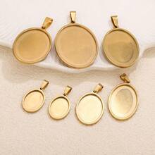 5 đế mặt dây chuyền đá quý nhiều kích cỡ bằng thép không gỉ mạ vàng 18K, phụ kiện làm trang sức DIY, thích hợp cho trang sức thủ công của nữ, đeo hàng ngày. - Mặt dây chuyền hình bầu dục - Xem 5