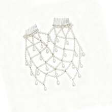 1 Pcs New Mesh Imitation Pearl Headpiece With Princess Style Elegant Bridal Wedding Fashion Banquet Stage Hair Accessories - 銀色 - 查看 7