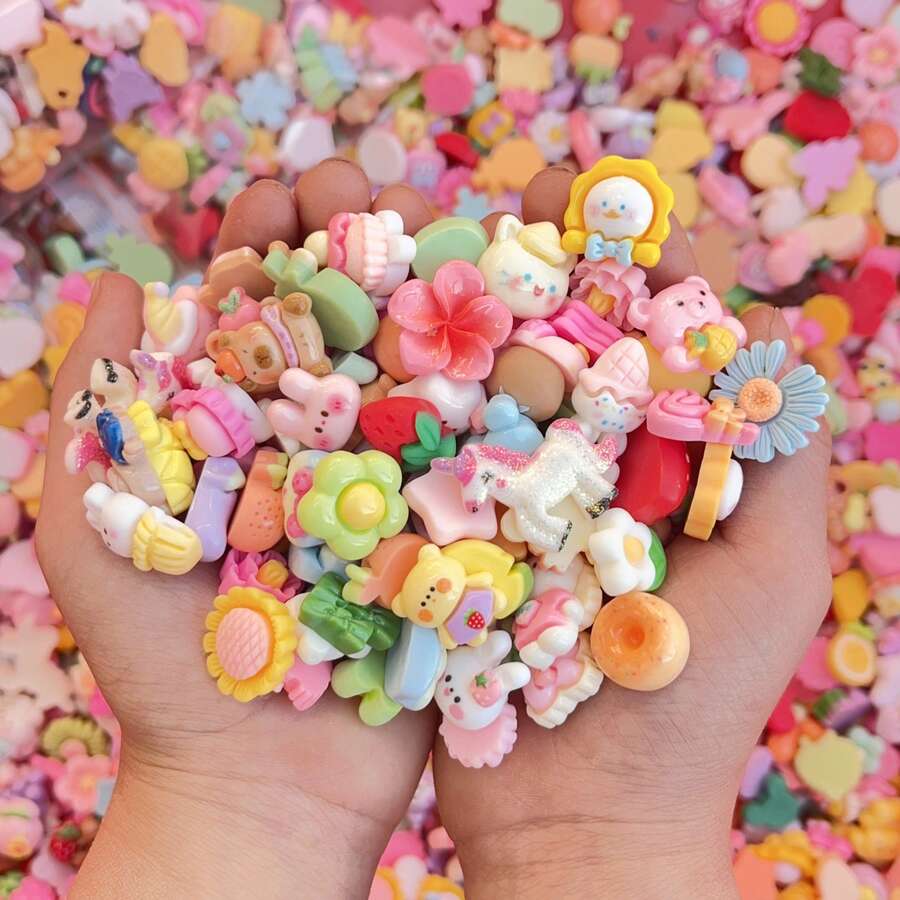 50pcs Assorted Cartoon Animal & Flower Flat Back Stones, Suitable For DIY Scrapbooking, Wedding Decoration, Buttons, Earrings, Hair Accessories, Craft Decor Stickers (Mini Size)