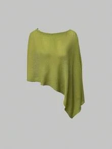 Soulscape Áo choàng poncho xuyên thấu màu xanh ombre dành cho nữ, kiểu dáng bất đối xứng, chất liệu dệt kim, cỡ nhỏ. - màu xanh lá - Xem 3