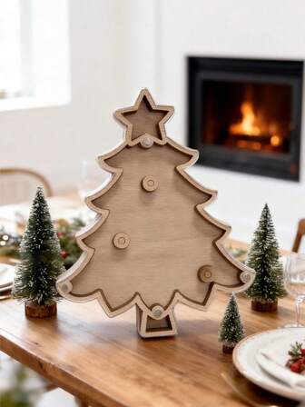 Cute Christmas Wooden Tree Multi-Compartment Storage Box With Acrylic Lid, Organizer For Jewelry, Cosmetics, Snacks Desk Supplies & Tabletop Essentials