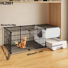 Cat Cage With Litter Box, All-In-One Home Use Small Cat Villa With Toilet, Large Free Space Cat Cage - Multicolor - View 6
