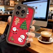 Funda de Teléfono Tema Navideño con Impresión de Santa Claus, Hombre de Jengibre, Muñeco de Nieve y Árbol de Navidad para iPhone 14 13 12 11 Pro Max y  Galaxy S23 S22 S21 S20 Plus Funda Protectora para Pareja Regalo para Novio Novia Regalo de Vacaciones - Blanco - Ver 5