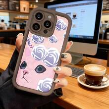 Funda de Teléfono Gato con Patrón de Rosas para  15 Pro Max  14 Pro  13 Pro  Galaxy S23 S22 S21 Protector de Teléfono Funda de Pareja Regalo para Novio Novia Día de San Valentín Regalo de Cumpleaños - Negro - Ver 5