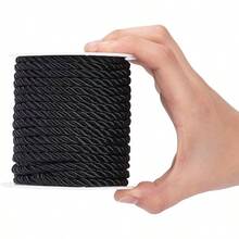 59 Ft Decorative Twist Cord, 5mm 3 - Ply Twine Silk Rope Shiny Viscose Cording Handfasting, Home Decoration, Embellish Costumes, Drawstrings, Graduation, Black - 5mm + Black - View 5
