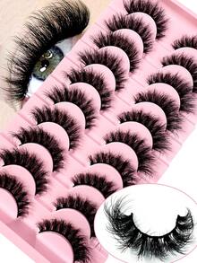 2026 100% Cruelty Free Lashes Reusable Short Natural Eyelashes Strip Lashes, Lashes, Eyelashes, Fake Lashes 5D Fluffy Lashes,Cat Eyelashes,10 Pair 18mm 22mm D Curl Fluffy Faux Mink Lashes,Dramatic Thick Volume Fake Lashes Cat For Makeup Beauty-C12 - 黑色 - 查看 1