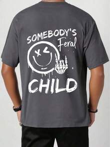 Tween Boy Casual Funny Print Crew Neck Short Sleeve T-Shirt Top, Summer - Dark Grey - View 2