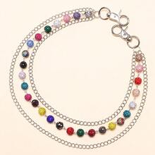 1 pieza Cadena de metal con adorno de strass de moda, cadena de pantalones versátil y personalizada para uso diario - Bola de diamante mixta multicapa White K - Ver 6