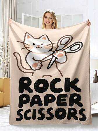 1pc Soft Fleece Blanket With Cute Cat Print, Suitable For Sofa, TV, Nap, Camping, Travel, All Seasons, Great Gift For Office, Home, Sofa, Bed