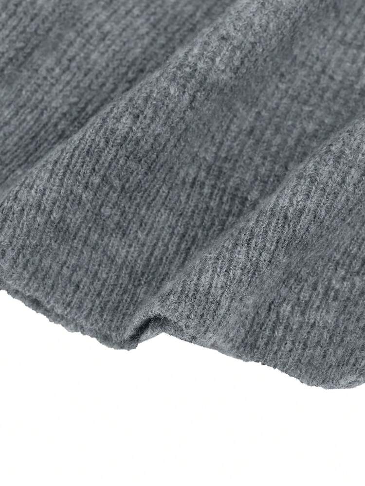 女士纯色长袖休闲针织毛衣 - 灰色 - 查看 6