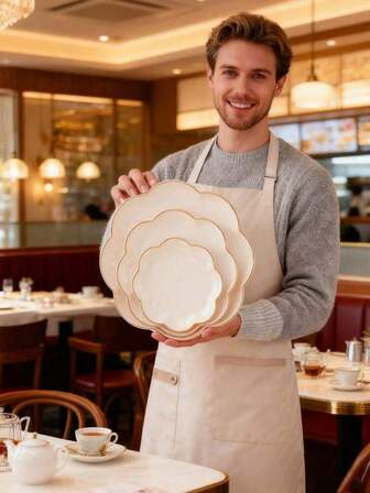 1pc Ivory Lace Edged Tray, Multifunctional Fruit Tray, Suitable For Dining Table Decor, Home And Kitchen Dining Plate