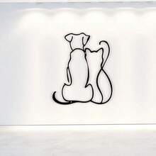 1 قطعة فن جداري معلق من المعدن بتصميم قطة وكلب خيالي - ديكور معلق بتصميم مجوف فريد، مناسب للمنزل والحديقة - ديكور داخلي فريد، فكرة هدية عيد، حرفة معدنية متينة، للتعليق على الحائط - الأسود - مشاهدة 4