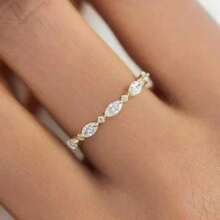 2Pcs Elegant Women's Fashion 18K Gold Plated Zirconia Wedding Ring Set Wedding Band Engagement Party Birthday Anniversary Christmas Gifts For Women Girlfriend Fine Jewelry - Gold - View 7