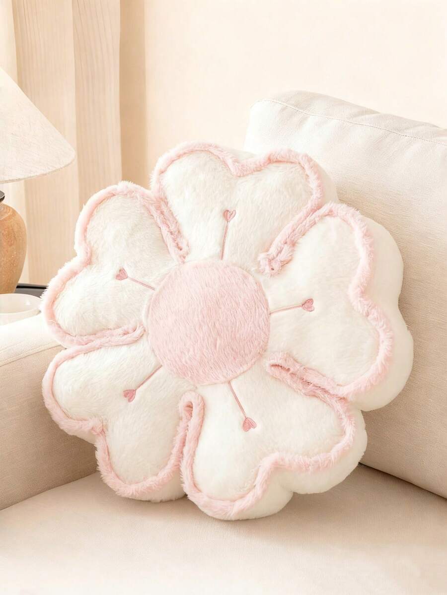 5-Petal Embroidered Flower Pillow Upgrade. This Soft And Comfortable Floral Cushion Adds A Warm And Romantic Touch To Your Living Room Sofa Or Bedroom Headboard. - White Powder Core - View 1