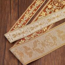 1/5 Yarda de cinta bordada jacquard vintage, base marrón con patrón floral dorado - Encaje de poliéster, adecuado para coser, manualidades y decoración de cortinas, encaje de costura - Multicolor - Ver 6