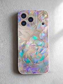 1 pieza Funda de teléfono con diseño de flores en efecto iridiscente y colores cambiantes, estilo moderno ideal para amantes de la moda brillante y arte visual, protección elevada para lente con diseño de ojo, resistente a golpes, compatible con iPhone17 ProMax/16/15/14/13/12/11/Plus/Pro/ProMax, compatible con Galaxy A34/A35/A54/A55, Galaxy S20/S21/S22/S23/S24/S25 Ultra/Plus, compatible con Galaxy/Redmi/Honor/OPPO/ViVo - Blanco - Ver 6