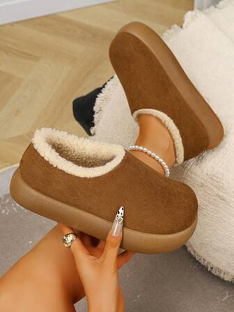 冬季时尚百搭套脚踝靴，厚底舒适休闲鞋，毛绒靴