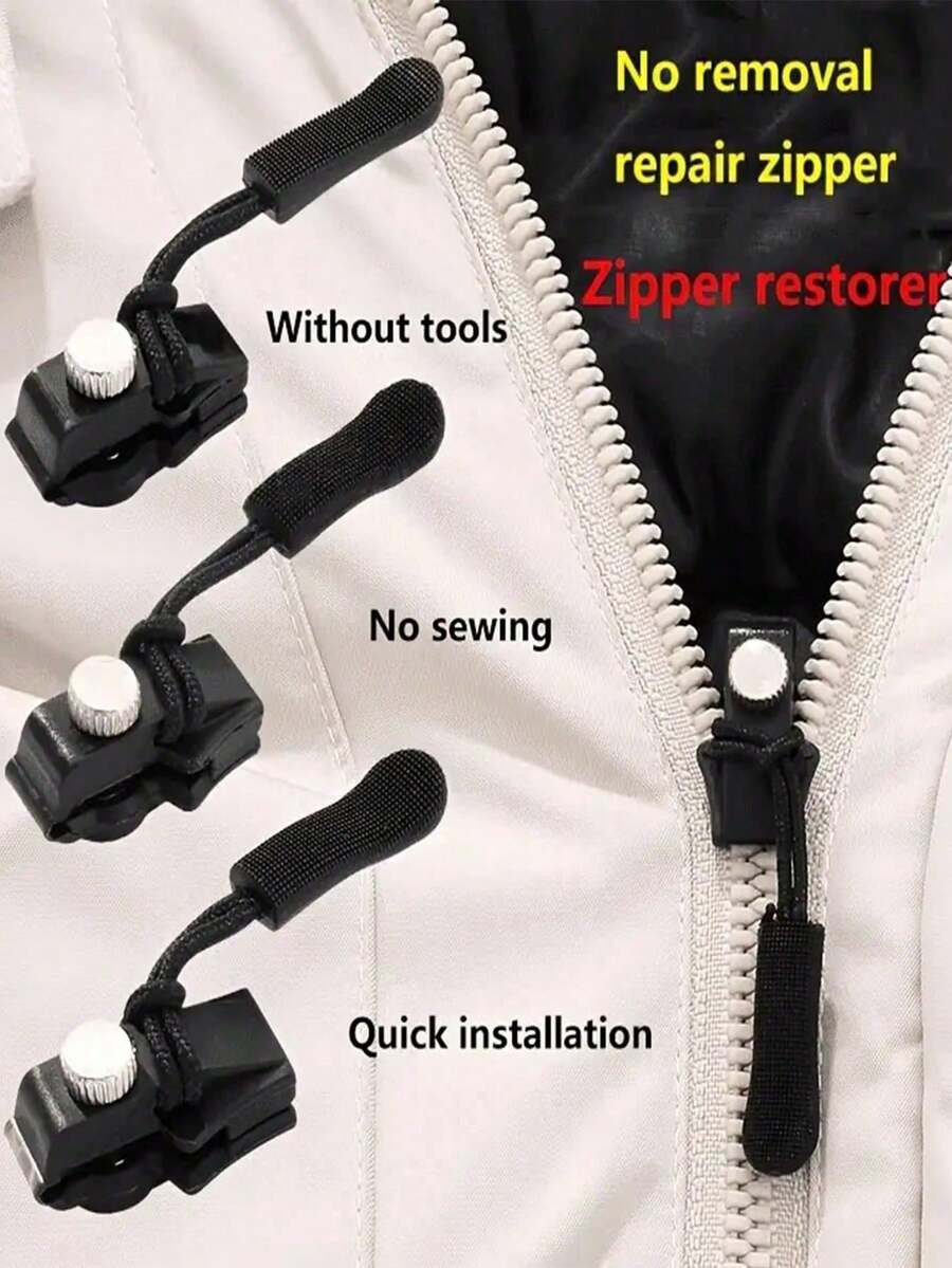 ProZip Universal Zipper Repair Kit - Durable, Easy-Install, No-Sew Replacement Zipper Heads With Quick Fix Slider For Jackets, Luggage, Backpacks, Boots - Premium Black Zip Fixer For Long-Lasting Repair