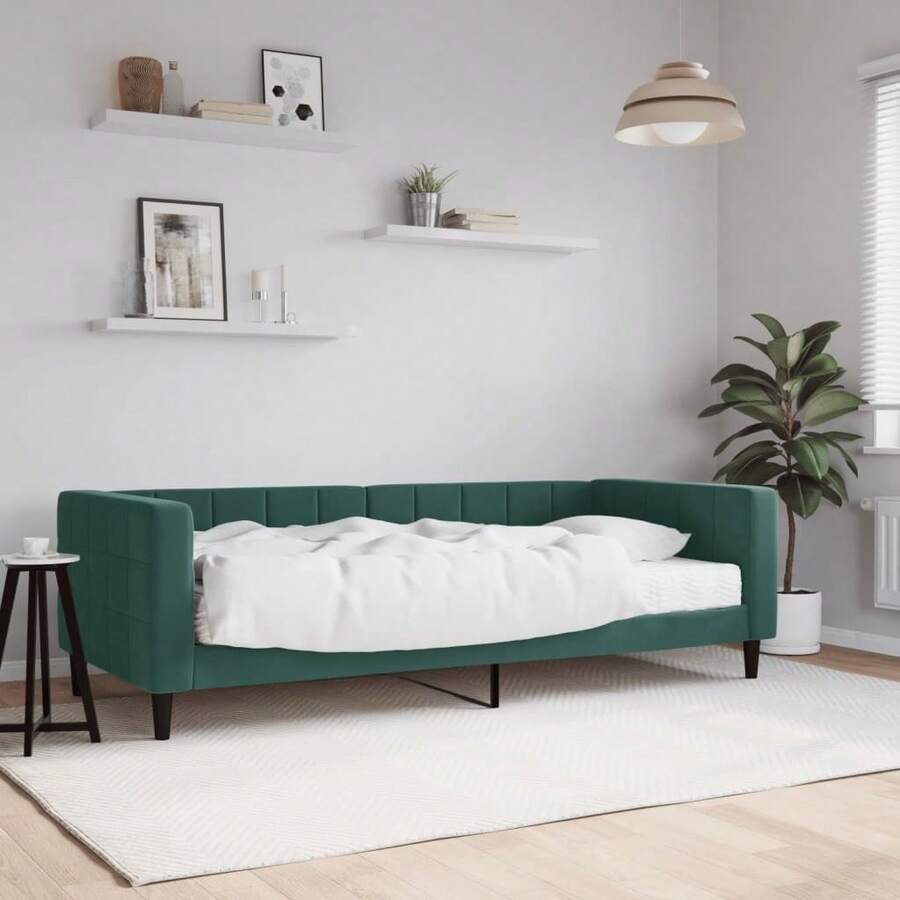 vidaXL Tagesbett Mit Matratze, Dunkelgrün, 90x200 Cm, Samt - Green - View 1
