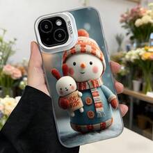 Cubierta de telefono con diseño de muñeco de nieve y conejo blanco color azul y rojo con estampado navideño para uso diario y festivo Aplicable a los teléfonos de la serie Apple y Galaxy - Blanco - Ver 2