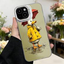 Funda de telefono con diseño de pato en impermeable amarillo con paraguas rojo para funda protectora con estampado de pato bajo la lluvia estilo vintage ideal para uso diario y regalo Aplicable a los teléfonos de la serie Apple y Galaxy - Blanco - Ver 2