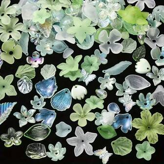 30g Pastel Acrylic Bead Set - Assorted Flower & Leaf Shapes For DIY Jewelry Making, Bracelets & Crafts