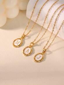 18K镀金不锈钢珐琅字母吊坠项链，优雅礼物项链，送给她/老师/闺蜜，结婚纪念日礼物 - 白色琺瑯 - 查看 5