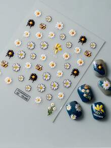 1 Sheet 5D Embossed Daisy Bee Nail Art Stickers Adhesive Sliders DIY Nails Polish Manicure Sticker Decals