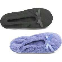 Isotoner Women's 2 Pack Mictroterry Ballerina Slipper With A Satin Bow - PeriwinkleQuiltedAshSolid - Xem 5
