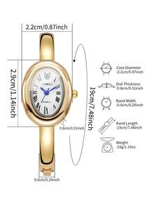 1件优雅奢华时尚椭圆形罗马数字表盘手链腕表，高品质石英女表（1件/套），不含表盒 - 金色 - 查看 3