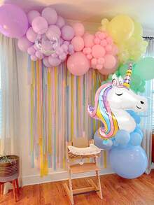 134件套马卡龙独角兽派对用品套装，包含马卡龙独角兽、粉色、蓝色、黄色、紫色、绿色马卡龙乳胶气球，适用于生日派对装饰、动物铝箔气球、马卡龙主题生日派对、动物主题派对装饰、派对用品、独角兽主题生日派对、性别揭晓派对、生日派对小礼物。 - 彩色 - 查看 1