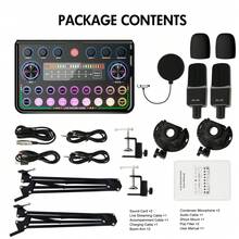 Sound Card For Live Streaming,Podcast Equipment Bundle For 2, The Ultimate Christmas Gift For Aspiring Podcasters | All-In-One Podcast Equipment Kit,Audio Interface With Voice Changer Condenser Microphones For Gamer, All-In-One Audio Mixer Perfect For Live Streaming, Singing, Gaming - Đen-2 - Xem 2