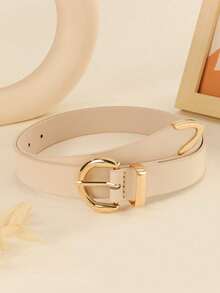 1条女士休闲半圆形扣PU皮革腰带，时尚、优雅、百搭 - 米色 - 查看 11