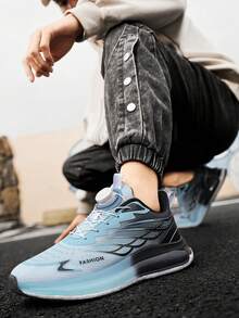 1 Paio di scarpe da corsa su strada con lacci, in tessuto sportivo a righe e motivo geometrico, sneaker casual atletiche per uso all'aperto, palestra, campus, vacanza, adatte per tutte le stagioni - Blu - Visualizzare 2