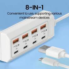 8 端口 USB 转 4 USB 4 Type-C 25W 快充集线器，多端口高速充电，兼容 5V USB 设备，包括电脑、笔记本电脑、平板电脑等，1 个 8 合 1 USB 集线器，支持快充 (25W PD) 和数据传输 - 白色 - 查看 9