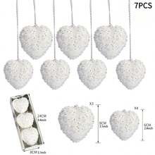 Heart Ornaments Set Of 7 Sequined Pearls Hanging Valentines Decorations For Home Decor - Champagne - View 3