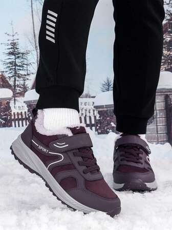 大码女式保暖休闲运动鞋，秋冬季保暖内里舒适可调节魔术贴步行鞋，防滑轻便中年妈妈鞋