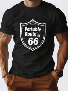 Men's Fashion Pattern Short Sleeve Round Neck Shirt, Soft And Comfortable 100% Cotton Top, Casual Everyday Wear, Suitable For All Four Seasons - Black - View 1