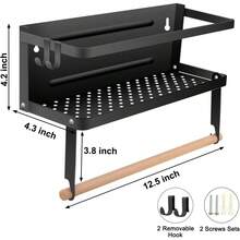 Magnetic Spice Rack For Refrigerator, Magnetic Paper Towel Holder For Fridge, Magnetic Shelves With 2 Hooks, Fridge Magnet Organizer, Seasoning Organizer, Foldable Design Refrigerator Organizer For Kitchen, Christmas Mother Father' Day Gifts (Black) - Black - View 4