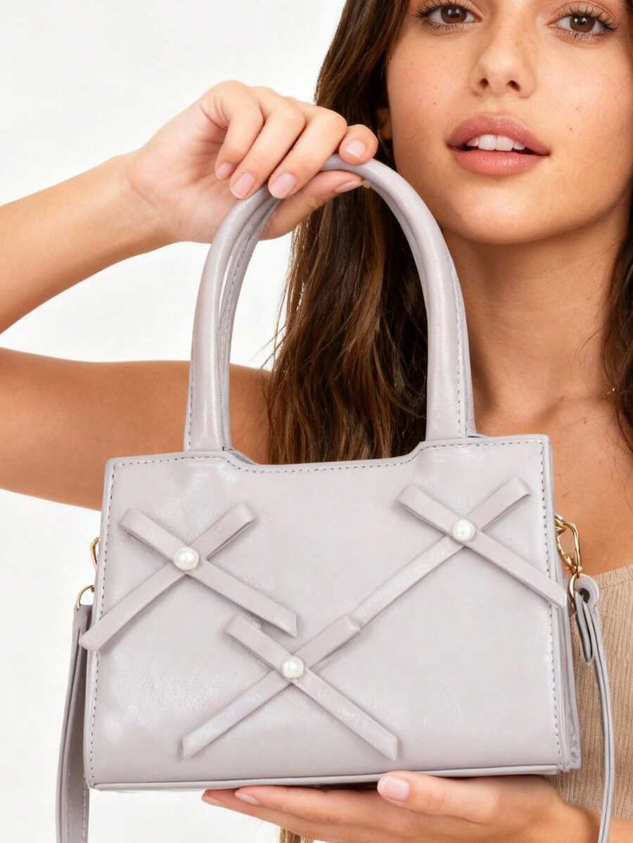 Vegan Leather Bag With Bow And Pearl - 淡紫色 - 查看 1